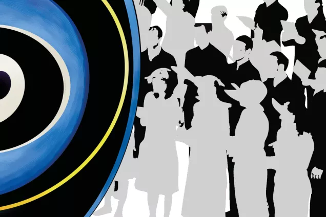 Choir Contemporary LU.jpg Körsångare samt abstrakta former. Illustration.