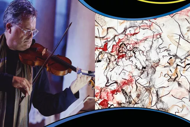 Peter SS LU.jpg Collage med foto av violinist, abstrakt målning, samt abstrakta illustrationer.