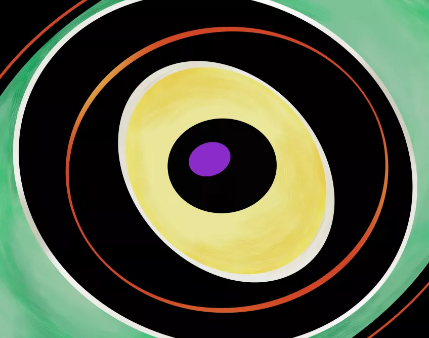 Abstrakt illustration med koncentriska cirklar i olika färger.
