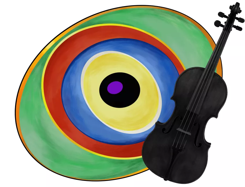 Färgranna elliptiska cirklar och en violin